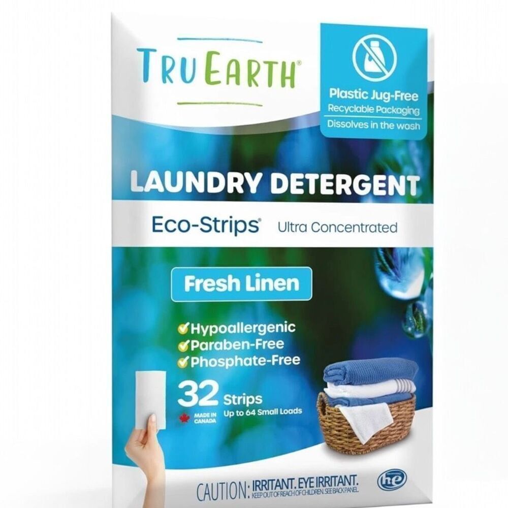 Tru Earth Eco-Strips Laundry Detergent – Fresh Linen 32 Strips (64 Load)